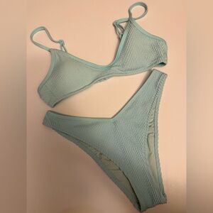 Aerie Real Good Mint Seersucker Bikini Set EUC Small